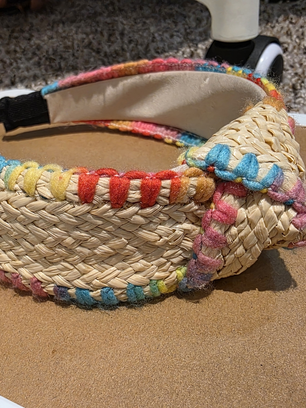 Womens Multicolor Straw Headband with Rainbow Stitching